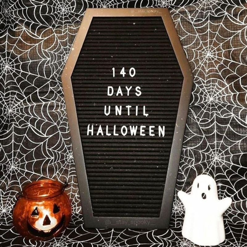 Black Felt Coffin Letter Board - Gothic Decor Message Board for Halloween Decorations - 17X10.5 Inches, 500 White Changeable Characters, Wooden Stand. Spooky Ha