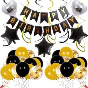 Black Gold Birthday Streamer Spiral Latex Balloon Theme Party Supplies