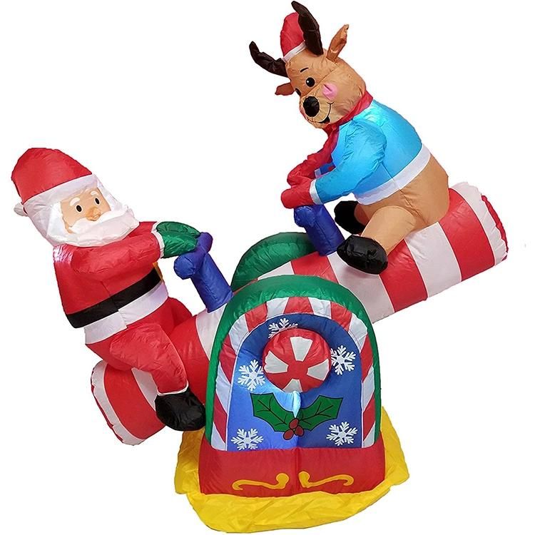 Inflatable Christmas Santa and Elk Play Seesaw