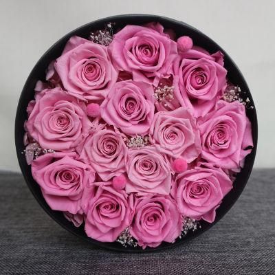2018 New Design Romantic Valentines&prime; Day Gift Preserved Roses Flower 13 Roses in Round Gift Box for Wife or Girlfriend