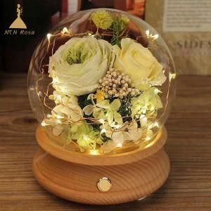 LED Rose Bottle Lamp White Live Eternal Flower with Bluetooth Speaker