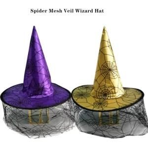 Party Hat Pointed Hat Flocking Spider Lace Veil Witch Hat