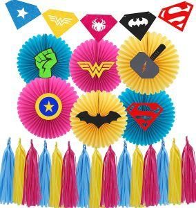 Umiss Pink Blue Yellow Teen Birthday Decorations Set with Tassel Garland Paper Fans