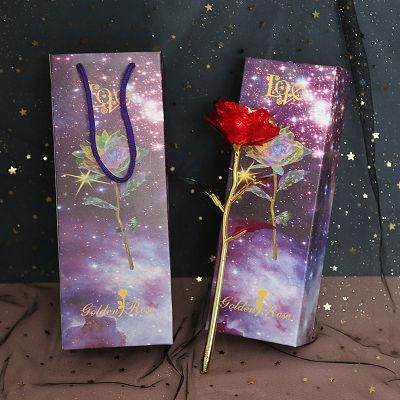 24K Gold Foil LED Plastic Rainbow Galaxy Rose for Valentine&prime;s Day