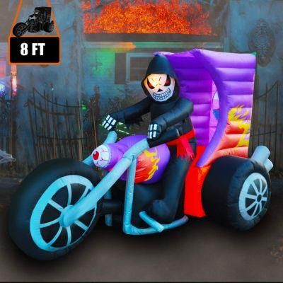 Grim Reaper Motorcycle Light Hall Inflatable Doll Skeleton for Halloween Decor