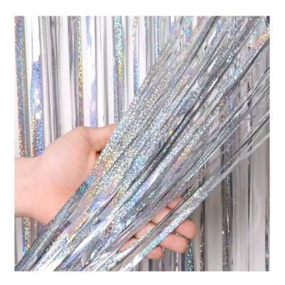 Metallic Tinsel Fringes Curtains Metallic Fringe Tinsel Backdrop Shiny Holographic Silver Foil Curtain