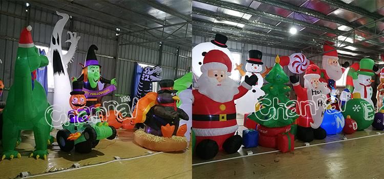 8FT Long Inflatable Cute Santa Train with Elf and Penguin with Built in Fan