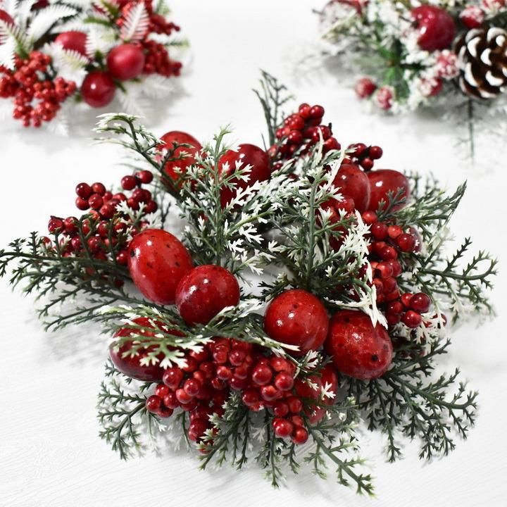 Christmas American Pine Cone Green Leaf Red Fruit Wreath Door Hanging Simulation Red Fruit Wreath Decoration