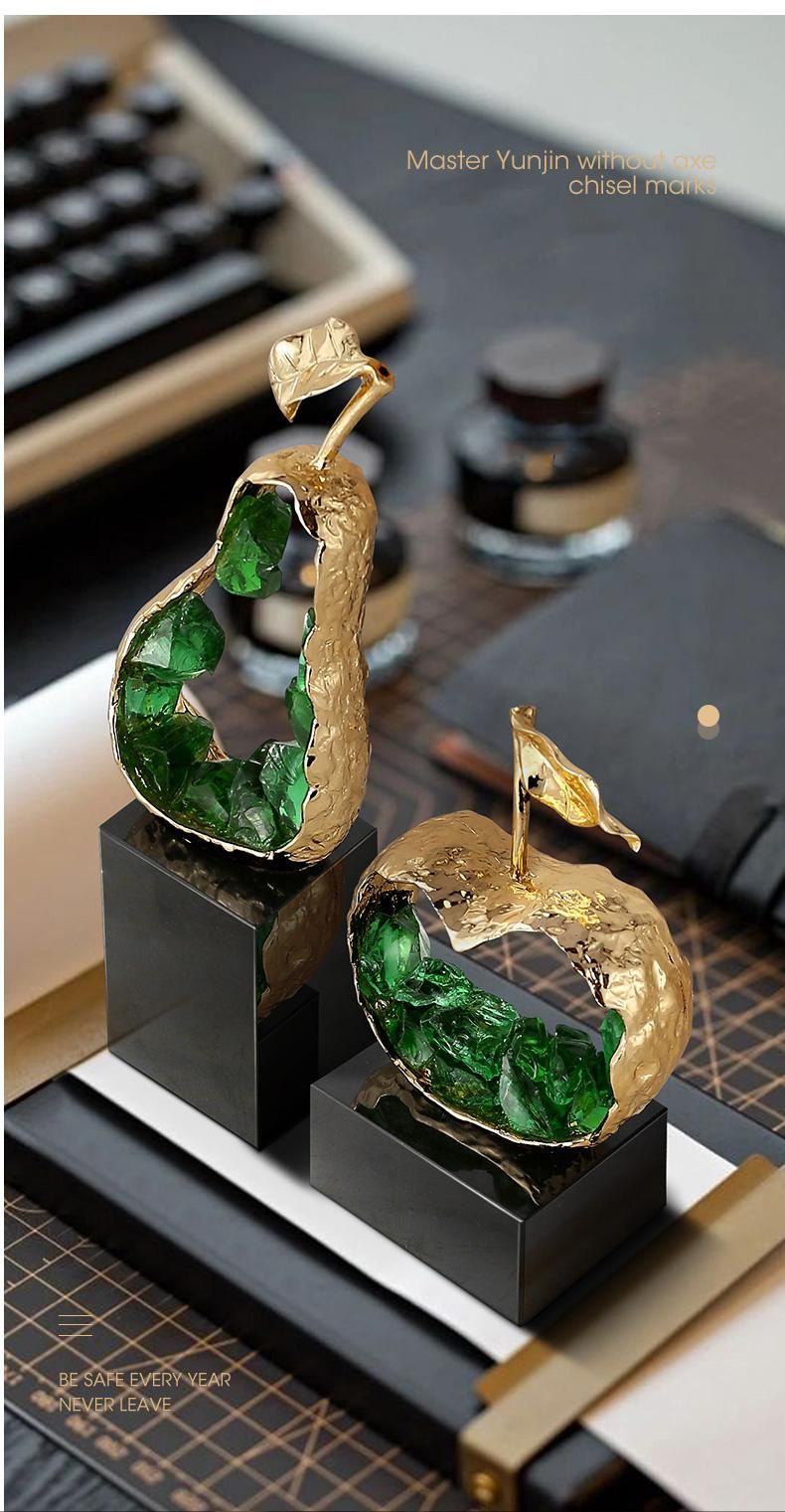 Modern House Decor Living Room Home Luxury Crystal Ore Green Ornaments Pear Apple Decoration