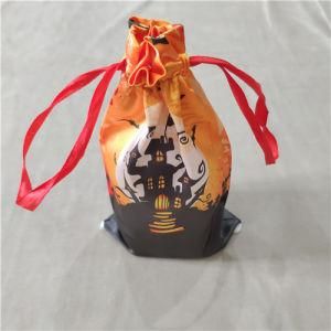 White Moon and Scary Castle Printing Polyester Satin Halloween Gift Bag