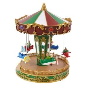 11 Inch New Arrive Noel Xmas Holiday Decor Musical LED Lighted and Animated Christmas Carousel with Planes