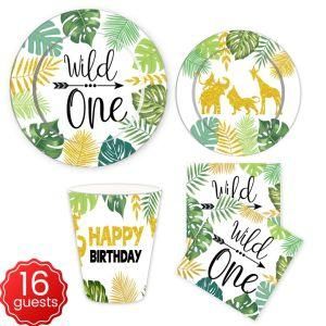 Wild One Theme Party Supplies Paper Plate Cup Napkin for 16 Guests