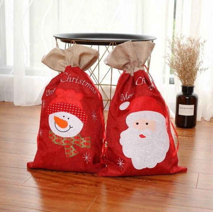 Christmas Portable Drawstring Linen Candy Gift Bag