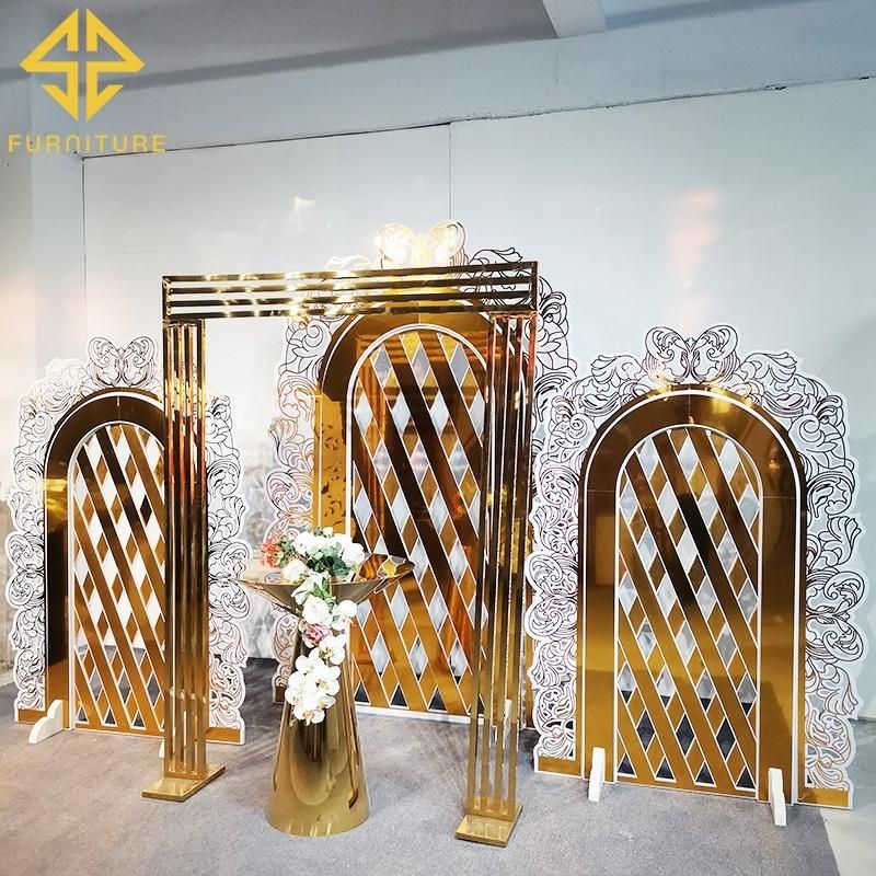 New Design Gold PVC Stand Stainless Steel Arch Wedding Backdrop