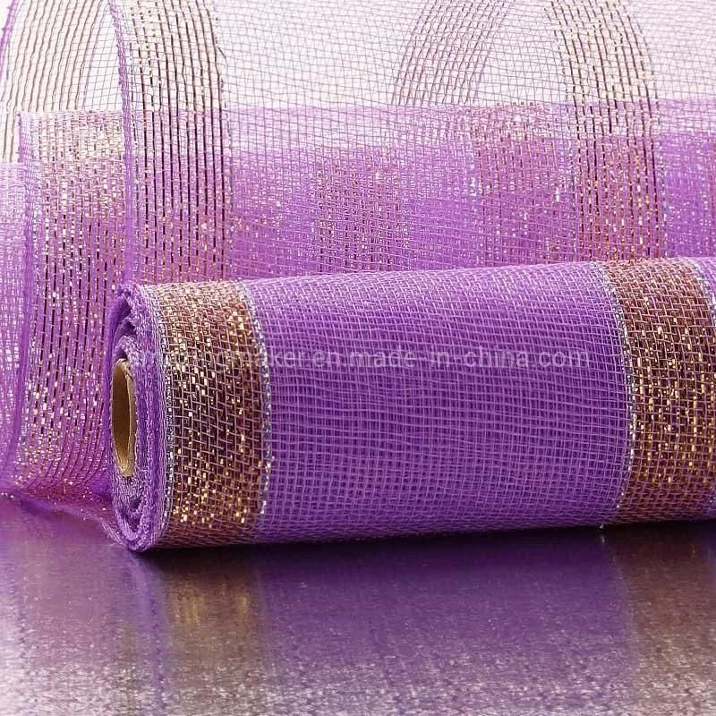 Fashionable 1′′ Metallic Stripe 21′′ Deco Mesh for Promotion