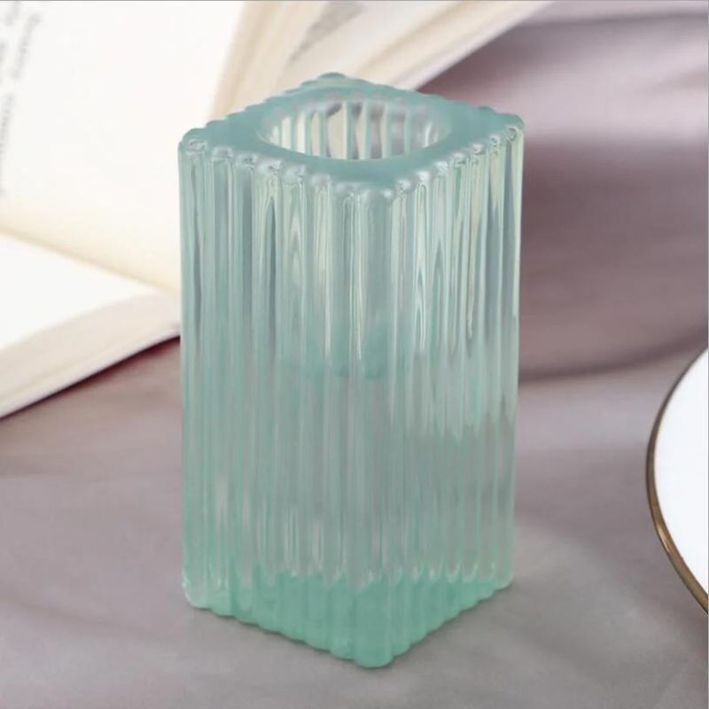 Crystal Clear Square Glass Pillar Tealight Holder for Wedding Home Decoration Centerpiece