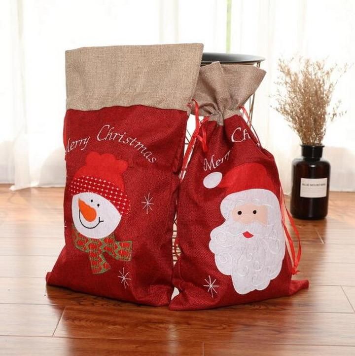 Christmas Portable Drawstring Linen Candy Gift Bag