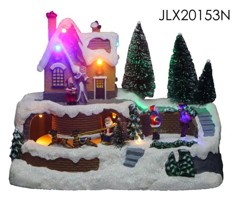 Christmas Decoration Suppliers Santa Train Station with LED Lights and Train Santa Claus Rotation Function