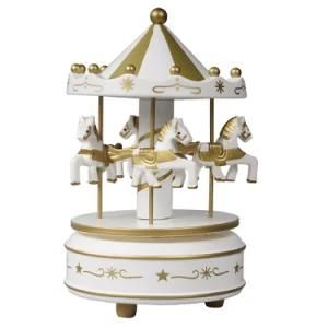 Wholesale Xmas Carrossel Merry Go Round Plastic and Wooden Romantic 4 Horse Decor Rotating Carousel Music Box for Holiday Gift
