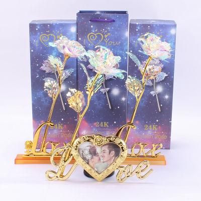 Christmas Valentine&prime;s Day Gifts Enchanted Golden Rose LED Lamp 24K Gold Foil Rose in Glass Dome Decorative Flowers with Lights