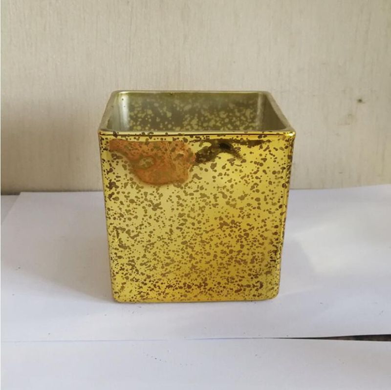 Wholesale Silver Electroplate Candle Cup Nordic Square Glass Candle Jars