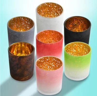 Custom Electroplated Frost Colored Glass Candle Holder Candle Jars in Bulk