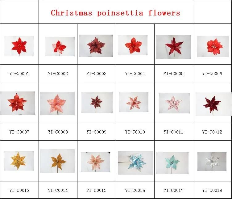 Champagne Artificial Simulation Velvet Xmas Poinsettias Flowers with Clip for Christmas Decoration