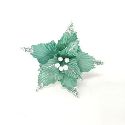 Smudge Petal Poinsettia with Glitter Decorated Bendable Stem for Party Celebration Indoor Decor