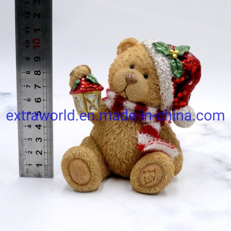 Cute Cartoon Teddy Bear Holding Christmas Lantern Table Top Decoration