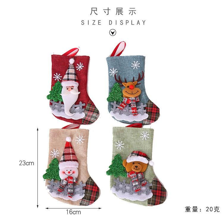 Christmas Decorations Santa Claus Socks Plaid Dolls Linen Socks Christmas Tree Pendant Display a Christmas Gift Bag