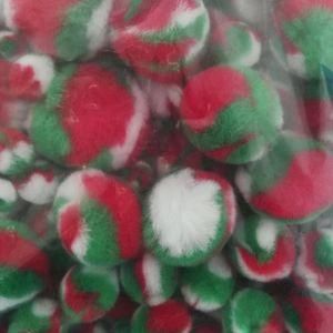 POM Poms Acrylic Round Tri-Color Red White and Green