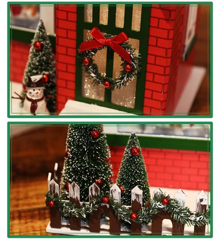 New Shopping Mall Hotel Window Holiday Decorations Decorations Christmas Scene Props Drifting Snow Music Mini Cardboard House Ornaments