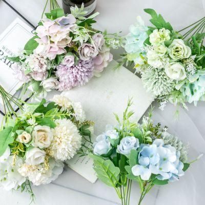White Bouquet Artificial Flowers Real Touch Roses Silk Hydrangea Bouquet Decor Plastic Carnations Realistic Flower Centerpieces for Table