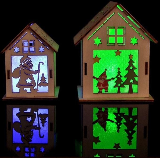 Decoration Christmas Wooden Cabin LED Light Santa Claus Party Decorative Ornaments