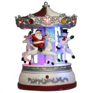 Colorful Noel Festival Decoration Polyresin Christmas Carousel Music Box with Custom Melody