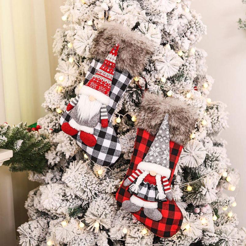 Christmas Decorations Three-Dimensional Figures Checkered Christmas Stockings Christmas Tree Pendants Gifts Gifts Candy Bags Pendants