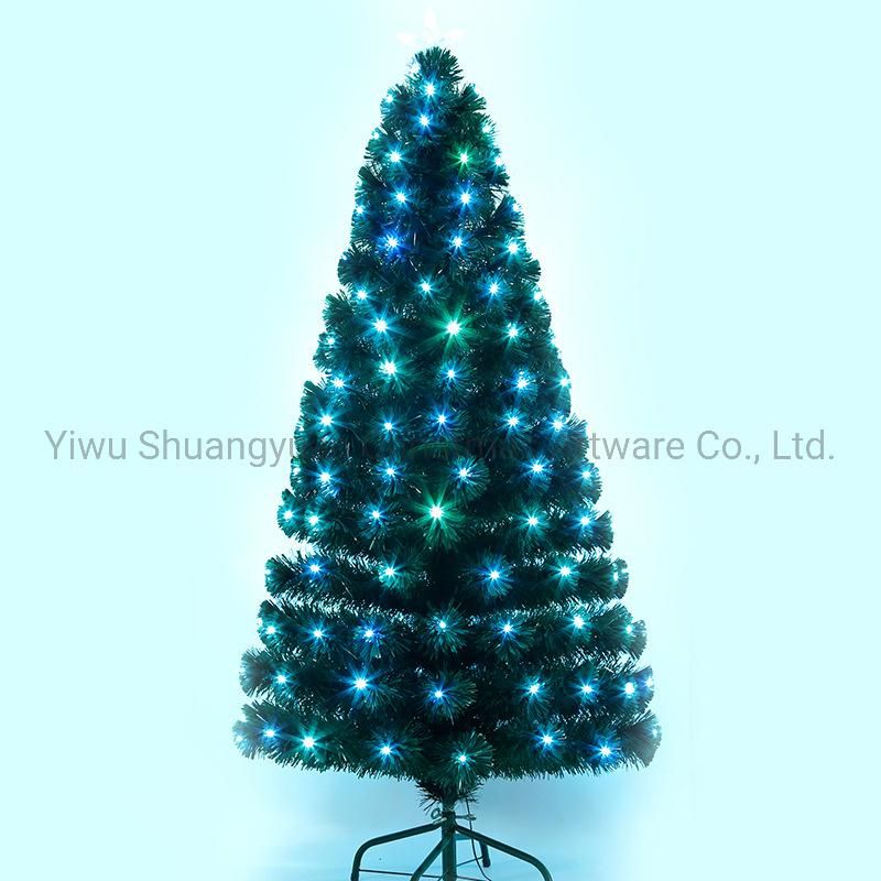 45-300cm Green PVC Fiber Optica Artificial Christmas Tree with LED Flower Leaf Pinecone Snow Red Berry