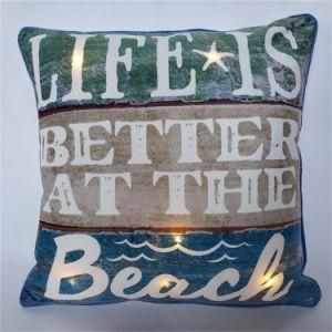 Green Printed Letter LED Pillow Cushion for Home Decor
