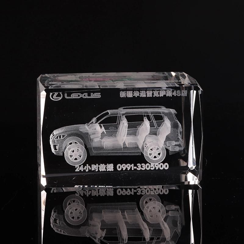 Beautiful 3D Laser Car Model Crystal Glass Cube Paperweight