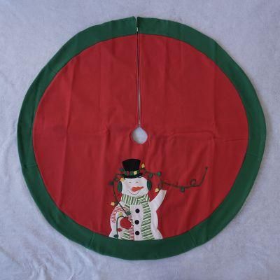 Christmas Tree Skirt 120cm Red and Green Tree Skirt with Santa Design Xmas Tree Skirt for Christmas DEC