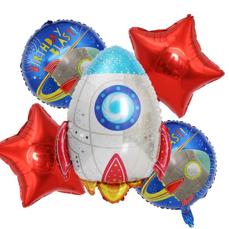 Baby Birthday Astronaut Theme Party Decorated with Cartoon Astronaut Rocket Spacecraft Aluminum Foil Balloon Set