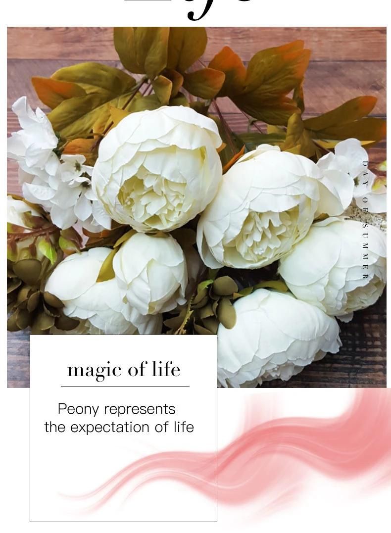 Artificial Peonies Flower Silk Peony Bouquet Persian Rose with Eucalyptus Leaves for Home Wedding Party Decoration