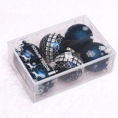 7cm Dark Blue Plastic Christmas Pattern Ball for Decoration