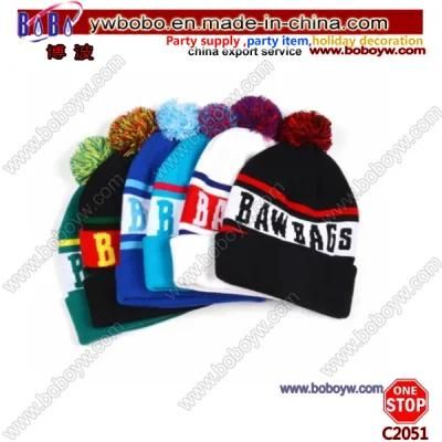OEM Colorful Cuffed Fancy Jacquard Football Knitted Pompom Beanie Hat (C2051)