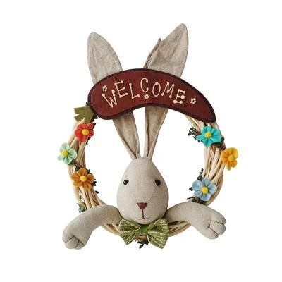 Wholesale 3D Long Ears Bunny Door Decor Wreaths Wooden Easter Wreath