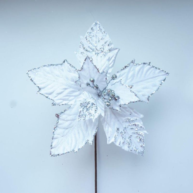 White Poinsettia Flowers for Christmas Tree Decoration