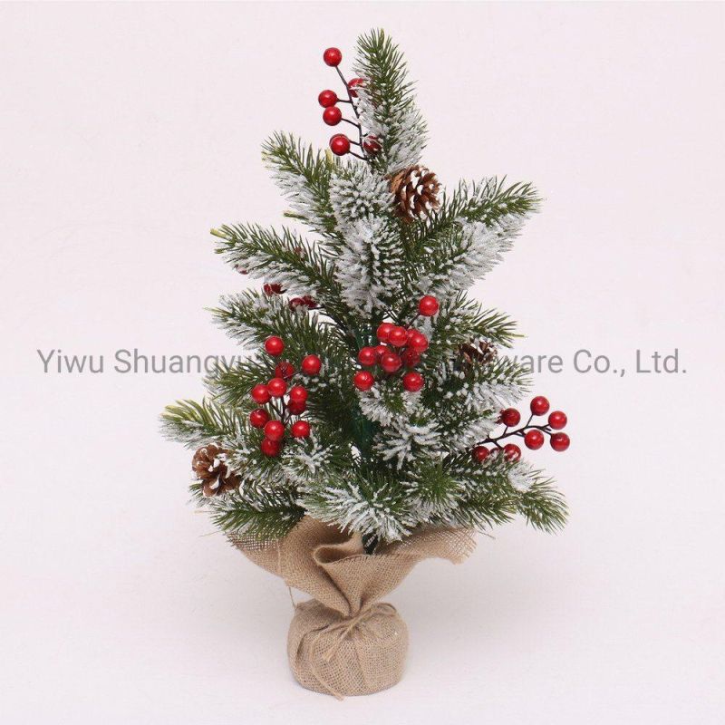 25cm PE Artificial Christmas Deco Tree with Flower Leaf Pinecone Snow Red Berry