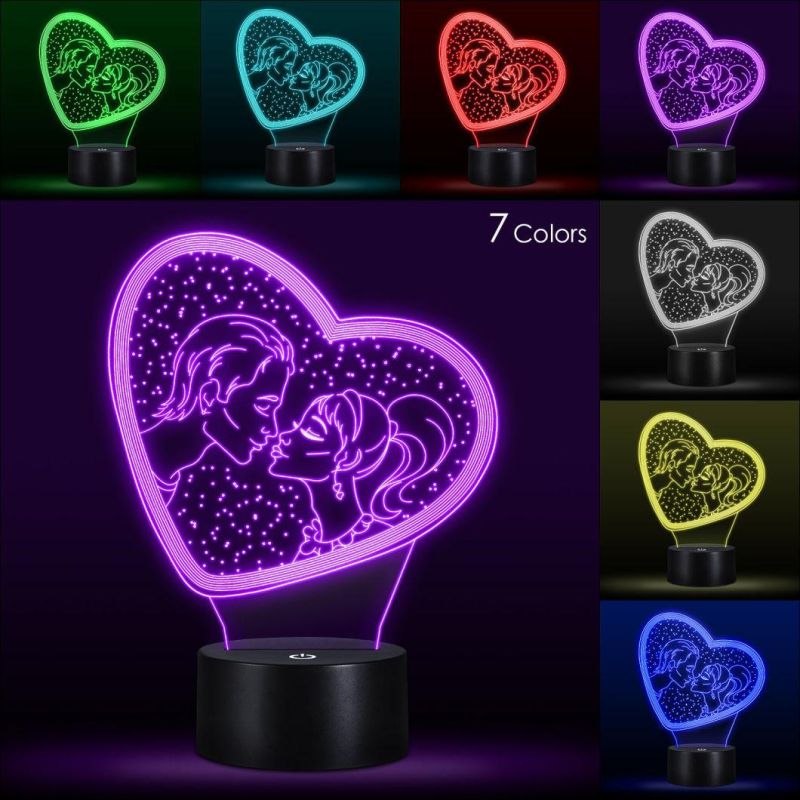 3D Heart Shaped 3D LED Lamp