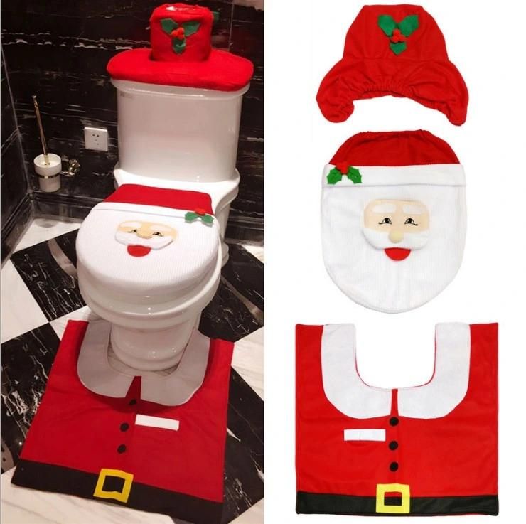 Fancy 3 PCS Christmas Decorations Happy Santa Toilet Seat Cover with Rug
