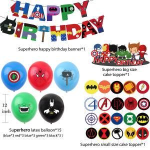 Superhero Happy Birthday Banner Balloon Cake Topper Party Supplies